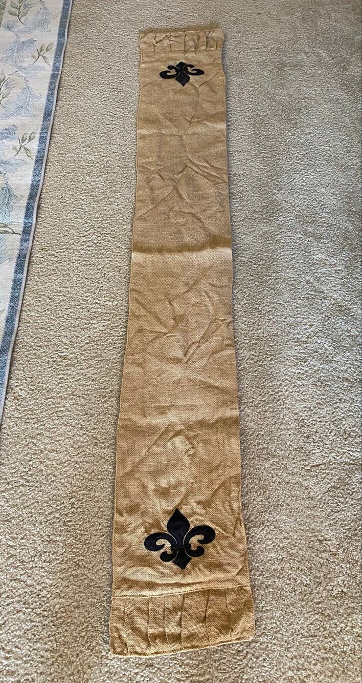 68" Burlap Table Runner Black Fleur de Lis Rustic Farmhouse French Country